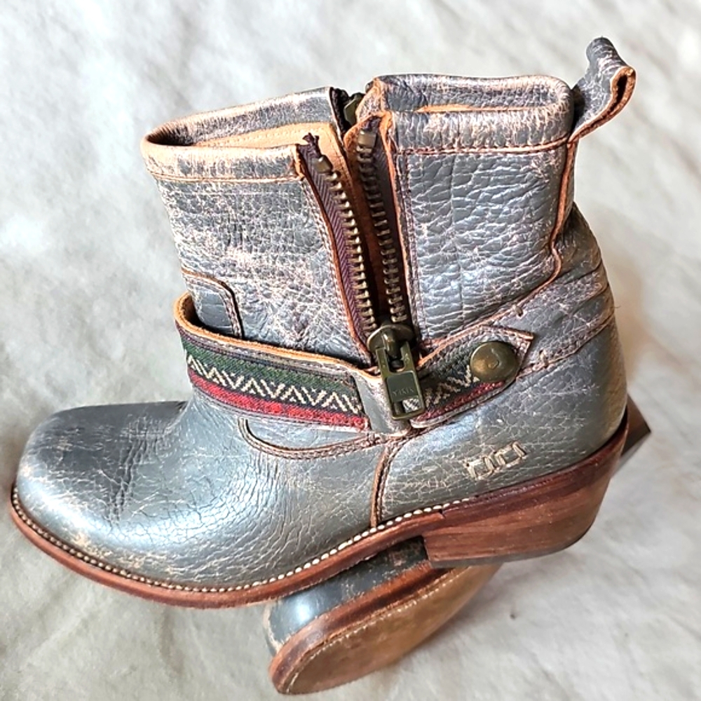 BEd STU Rustic Leather Ankle Boots in Distressed Brownand Gray - Picture 3 of 5